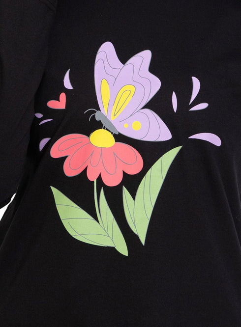 Black Printed Long - Sleeve Design 10 - Khotwh